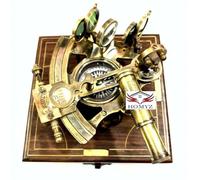 Solid Brass Nautical Sextant J. Scott London with Compass Hardwood Box | Astrolabe Ship's Marine Sextant | Navigatioal Instrumeent Collectible Working Sextant Birthday Gift