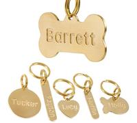 Solid Brass Personalized Dog Tags, Deep Engraved Pet ID Tag for Dogs and Cats, Heavy Duty Extra Thick Custom Name & Phone Number, Never Wear Off, Gift for Pets, 2 Polishing Pads Included (Bone)