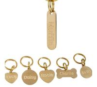 Solid Brass Personalized Dog Tags, Deep Engraved Pet ID Tag for Dogs and Cats, Heavy Duty Extra Thick Custom Name & Phone Number, Never Wear Off, Gift for Pets, 2 Polishing Pads Included (Short)