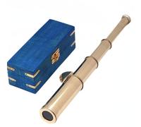 Solid Brass Pirate Spyglass Telescope - Antique Handheld Sailor Scope with Blue Wooden Box | Nautical Maritime Decor for Home, Desk & Gifting