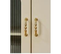 Solid Brass PVD Gold Furniture Handle Wardrobe Handle Kitchen Cabinet Pull Bar Drawer Knob(Pitch-96mm-a Piece)