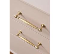 Solid Brass PVD Gold Handles Spiral Ribbed Drawers Knobs Wardrobes Kitchen Cabinet T-Bar Pulls Doors Single Hole Knobs(Pitch-128mm)