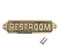 Solid Brass “RESTROOM” Door Sign - 13 x 3.5 cm Vintage Brass Bathroom Plaque with Screws | Antique Style Restroom Door Plate for Home, Office, Café & Restaurant