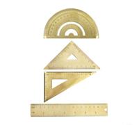 Solid Brass Ruler Set, Golden Drafting Tools With Protractor & Triangle Rulers, Precision-Engineered 18Cm Scale For Artists/Students/Engineers, Multi-Functional Bookmark & Measuring Tool