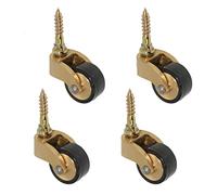 Solid Brass Small Moving Castor Wheels 360° Swivel Rubber Trolley Casters Antique Vintage Threaded Stem Fur Wheels Screw Fitting Pack of 4