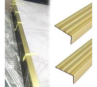 Solid Brass Stair Nosing Trim for Wooden Steps and Hardwood Flooring, Durable Metal Edge Protector, 2 Pack