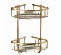Solid Brass Storage Basket,Antique Double Bathroom Corner Shelf,Wall Mounted Shower Caddy Bracket Hanging Drawing Gold Triangle Bath Rack With Hooks