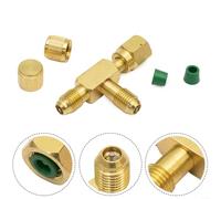 Solid Brass Tee Adapter 1/4" SAE Flare, 3-Way HVAC Gauge Connector with Valve Core for Vacuum Pump Manifold Set, Deep Gauge Add-On Tool for Refrigeration Repair