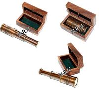 Solid Brass Telescope W/Wooden Box Maritime Vintage Nautical Spyglass 6"