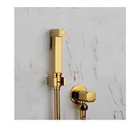 Solid Brass Titanium Gold Hand Held Bidet Sprayer Set Single Cold Bidet Faucet with Dual Copper Valve Square Toilet Shattaf Douche Kit and Shower Head D Set