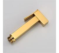 Solid Brass Titanium Gold Hand Held Bidet Sprayer Set Single Cold Bidet Faucet with Dual Copper Valve Square Toilet Shattaf Douche Kit and Shower Head D Set LWX
