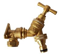 Solid Brass Traditional bib tap with 15mm Copper Pipe Compression Back-Wall Plate, Barb Hose Connector