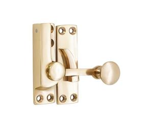 Solid Brass Victorian Sliding Sash Window Catch Quadrant Arm Latch Fastener Brass & Chrome (Polished Brass)