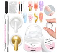 Solid Builder Gel for Nails BISHENGYF: Clear 3D Nail Gel Sculpting 30g Non-Sticky Hand With 2Pcs White Pearl Gold Mirror Chrome Nail Powder for Starter Nail Art Design Carving Extension DIY Salon Home