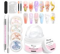 Solid Builder Gel for Nails BISHENGYF - Clear 3D Nail Gel Sculpting 30g Non-Sticky Hand With 4Jars Holographic Festival Nail Glitter Powder for Starter Nail Art Design Carving Extension DIY Salon Home