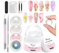 Solid Builder Gel for Nails BISHENGYF - Clear 3D Nail Gel Sculpting 30g Non-Sticky Hand With 4Pcs Yellow Pink Holo White Pearl Chrome Nail Powder for Starter Nail Art Carving Extension DIY Salon Home