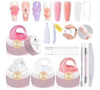 Solid Builder Gel for Nails LEDSUUEI - 4 Color Clear Nude Pink White 3D Nail Gel Sculpting Non-Sticky Hand Carving Glue Extension with 168PCS Extension for Manicure Salon Home Decoration DIY Nail Art