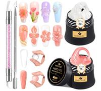 Solid Builder Gel for Nails LEDSUUEI - Clear Nude Nail Extension Kit 3D Nail Gel Sculpte Non-Sticky Hand Carving Glue for Manicure Salon Home Decoration DIY Nail Art 20g(0.71fl oz) with 3D Silicone
