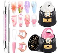 Solid Builder Gel for Nails LEDSUUEI - Clear Pink Nail Extension Kit 3D Nail Gel Sculpte Non-Sticky Hand Carving Glue for Manicure Salon Home Decoration DIY Nail Art 20g(0.71fl oz) with 3D Silicone