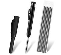 Solid Carpenter Pencil, Mechanical Carpenter Pencils with 6 Refills, Heavy Duty Woodworking Pencils, Long Nosed Deep Hole Mechanical Pencil Marker with Built-in Sharpener for Carpenter, Architect