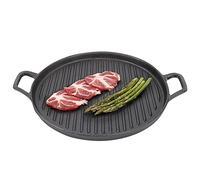 Solid Cast Iron Griddle Pan, Pre-Seasoned Non Stick Skillet with Handles, Suitable for Gas, Electric, Induction, Ceramic, Halogen, Hob & Oven, BBQ Grilling Campfire Ridged Tray Cookware (Round)