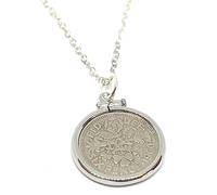 Solid Cinch Pendant 1960 Lucky sixpence 66th birthday gifts for women Sterling Silver 18in Chain