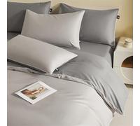 Solid Color 100% Cotton Duvet Cover set,4-piece Reversible Quilt cover full Size,Soft and Luxury Bedding Set with Zipper Closure for All Seasons(Gray A,Queen)