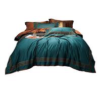 Solid Color 100 Long-Staple Cotton Heavy Embroidery Four-Piece Italian-Style Quilt Cover Pure Cotton Bedding (Color : Green Size : 2m) (Green 2m)