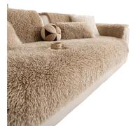 Solid Color Artificial Plush Sofa Cover Universal Soft Towel Non-slip L Shape Blanket Couch Cushion Mat Living Room(Khaki,O 110x160cm 1pc)