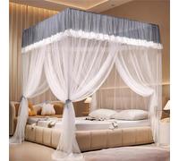 Solid Color Bed Canopy for Twin Bed - 4 Corners Mosquito Netting with 3 Openings Cozy Draping Perfect for Girls & Adults Bedroom Grey Color