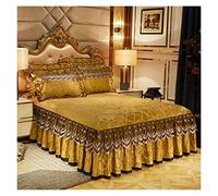 Solid Color Bed Skirt 3 Pcs Bedding Set Luxury Soft Bed Spreads Heightened Skirt Adjustable Linen Sheets Queen King Size Cover With Pillowcases Bedroom(Golden,3pcs 150x200cm)
