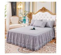 Solid Color Bed Skirt Lace Bed Skirt Luxury Princess Girl Bedspread Queen King Size Spring Fitted Sheets Mattress Cover Retro Bedding with Bedroom(Light gray,200x220x45cm)