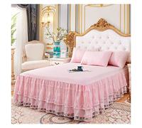 Solid Color Bed Skirt Lace Bed Skirt Luxury Princess Girl Bedspread Queen King Size Spring Fitted Sheets Mattress Cover Retro Bedding with Bedroom(Light pink,200x220x45cm)