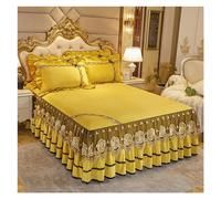 Solid Color Bed Skirt Luxury Bedspread On The Bed Wedding Sheet Lace Cover Blanket Fabric King Queen Size Skirt With Pillowcases Bedroom(Golden,3pcs 150x200cm)
