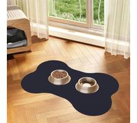Solid color black Bone Shaped Absorbent Dog Feeding Mat | 16"X24" Waterproof Pu Leather Pet Food Placemat With Non Slip Rubber Backing Fast Drying Spill Proof Mat For Dogs Cats Floor