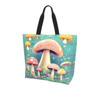 Solid color brown Printed tote bag, shoulder bag, suitable for travel, beach, and everyday shopping., Pretty Little Mushrooms, One Size