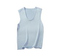 Solid Color Casual Simple U-Neck Sleeveless Knit Vest for Women Sky Blue M
