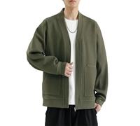 Solid Color Casual Simple V-Neck Zipper Pocket Stitching Business Men's Sweater Cardigan Army En8 8XL