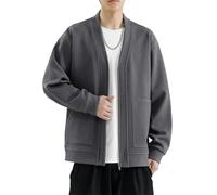 Solid Color Casual Simple V-Neck Zipper Pocket Stitching Business Men's Sweater Cardigan Dark Gray 8XL