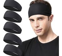 Solid Color Cooling Sport Headbands for Men - 5 Pack Cotton Non Slip Sports Headbands, Elastic Breathable Sweat Wicking Quick Dry Hair Band for Fitness Workout Cycling Running (Set 1)