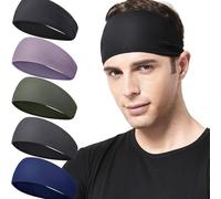 Solid Color Cooling Sport Headbands for Men - 5 Pack Cotton Non Slip Sports Headbands, Elastic Breathable Sweat Wicking Quick Dry Hair Band for Fitness Workout Cycling Running (Set 2)