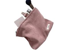 Solid Color Corduroy Makeup Bag Zipper Cosmetics Organizer Pouch Versatile Cosmetic Storage Bag Tools Organizer for Travel(Rose)
