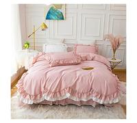 Solid Color Cotton Duvet Cover, Retro Farmhouse Bedding Four-piece Set, Double Ruffled Bed Skirt Set, 1.5/1.6m Bed Suitable Quilt Cover (1.8m Queen Size 4pcs)