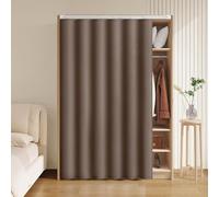 Solid Color Curtain for Closet Without Door, Privacy Short Curtains with Self-Adhesive Silent Slide Rails, Cover Up the Imperfections Blackout Sink Skirt(Brown,W 120cm x H 150cm)