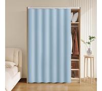 Solid Color Curtain for Closet Without Door, Privacy Short Curtains with Self-Adhesive Silent Slide Rails, Cover Up the Imperfections Blackout Sink Skirt(Blue,W 120cm x H 150cm)
