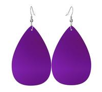Solid Color Dark Purple Prints Leather Teardrop Earrings Pendant Stylish and Light Lightweight Dangle for Women Girls
