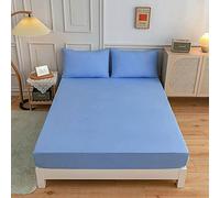 Solid color Fitted Sheets 100% Polyester Bedding Sheets, Chickwin Double King Single Size Bed for Deep Pocket 27cm - Shrinkage Fade Resistant Easy Care (Blue,150x200x27cm)