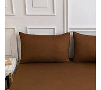 Solid color Fitted Sheets 100% Polyester Bedding Sheets, Chickwin Double King Single Size Bed for Deep Pocket 27cm - Shrinkage Fade Resistant Easy Care (Brown,2-Pillowcase)