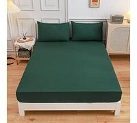 Solid color Fitted Sheets 100% Polyester Bedding Sheets, Chickwin Double King Single Size Bed for Deep Pocket 27cm - Shrinkage Fade Resistant Easy Care (dark green,120x200x27cm)