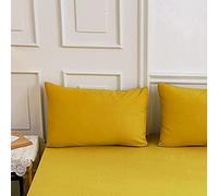 Solid color Fitted Sheets 100% Polyester Bedding Sheets, Chickwin Double King Single Size Bed for Deep Pocket 27cm - Shrinkage Fade Resistant Easy Care (Yellow,2-Pillowcase)